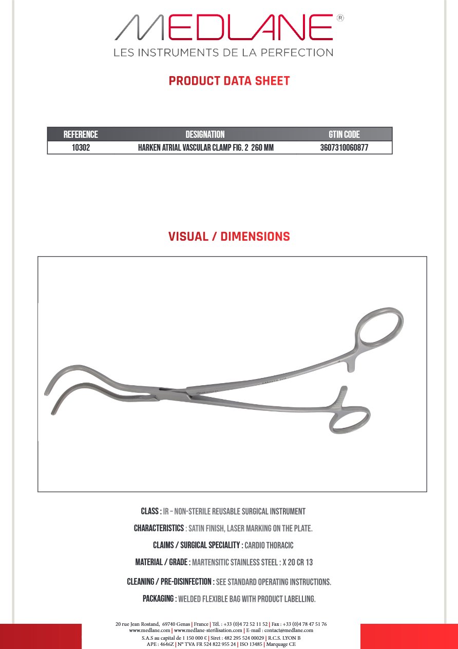 Clamp Vasculaire Auriculaire Harken Figure 2 260 mm — REF 10302P