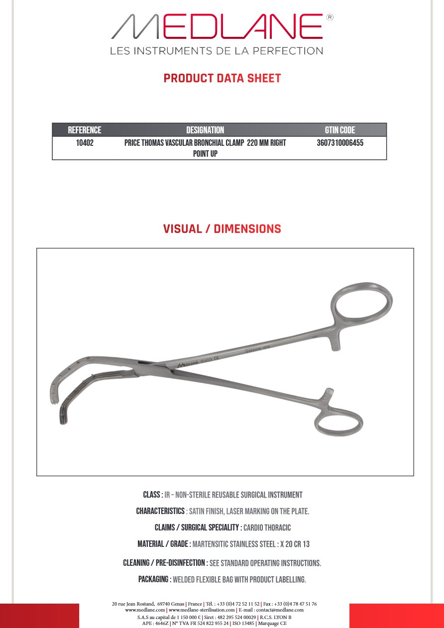 Clamp Vasculaire Bronches P.thomas 220 mm a Droite Pointes Haut — REF 10402