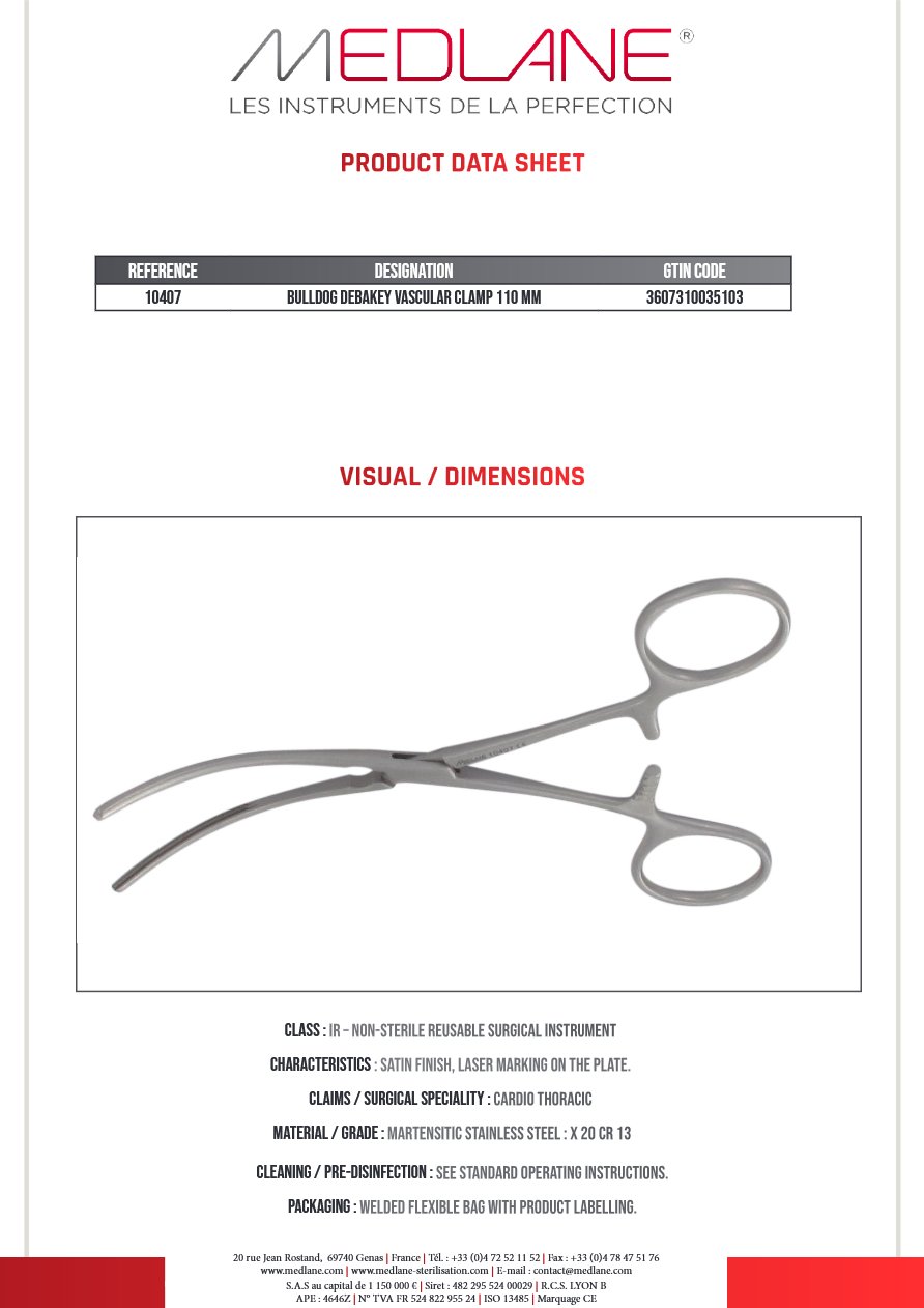Clamp Vasculaire Bulldog Debakey 110 mm — REF 10407P