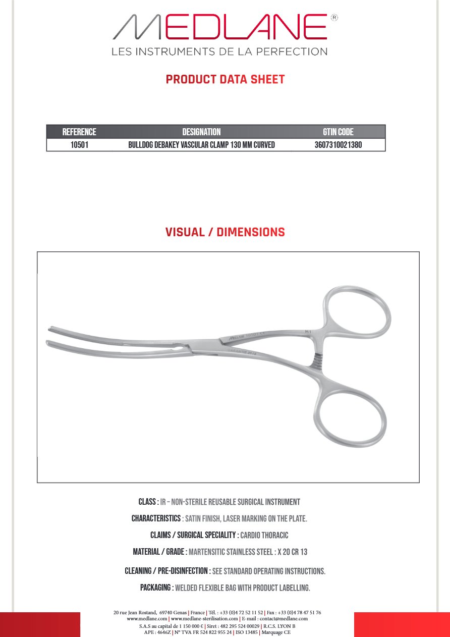 Clamp Vasculaire Bulldog Debakey 130 mm Courbe — REF 10501P