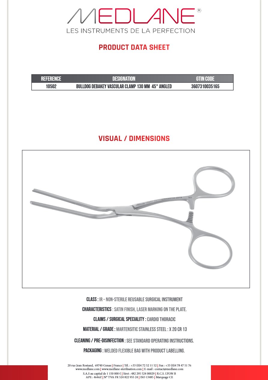 Clamp Vasculaire Bulldog Debakey 130 mm Angle 45° — REF 10502P