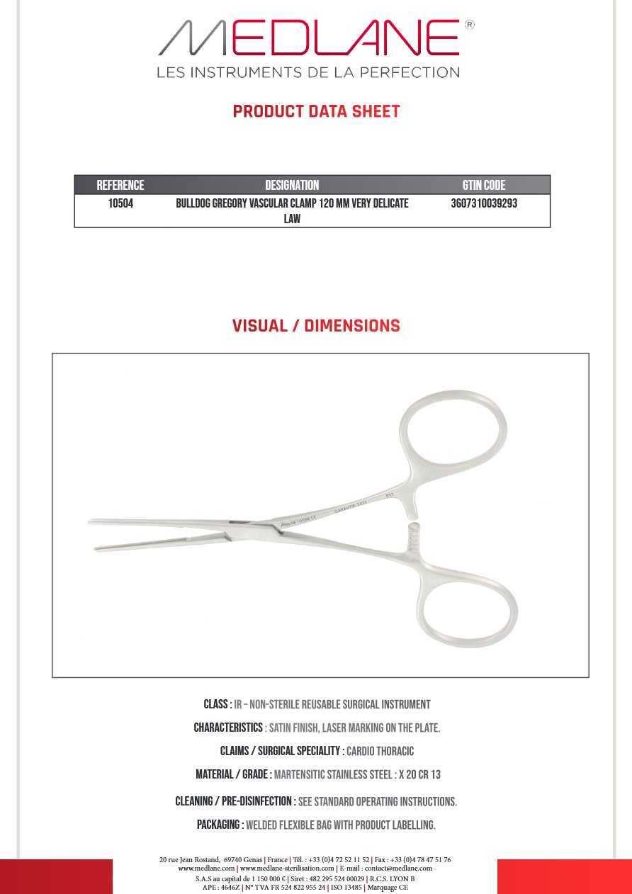Clamp Vasculaire Bulldog Gregory 120 mm Droit Tres Delicat — REF 10504