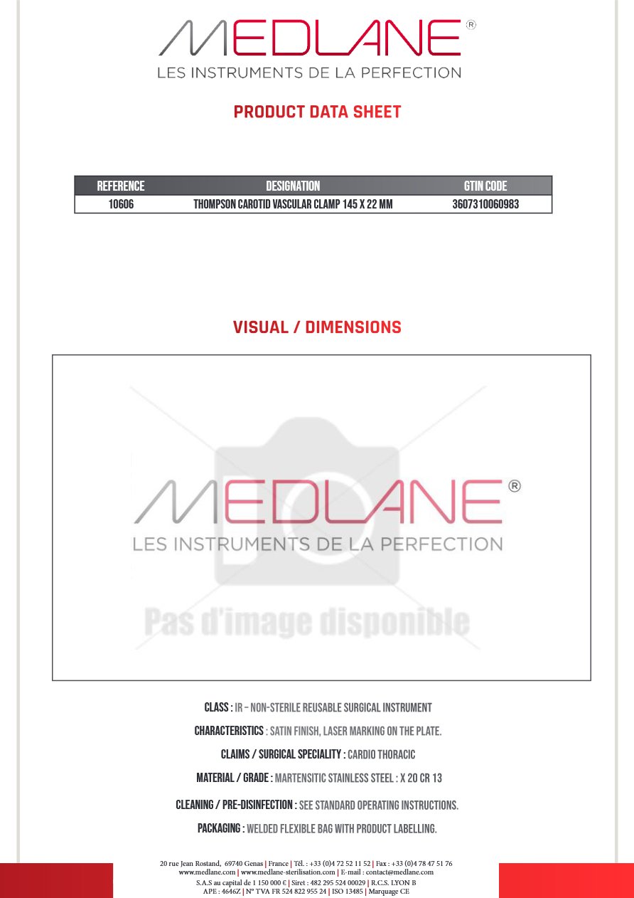 Clamp Vasculaire Carotides Thompson 145 X 22 mm — REF 10606