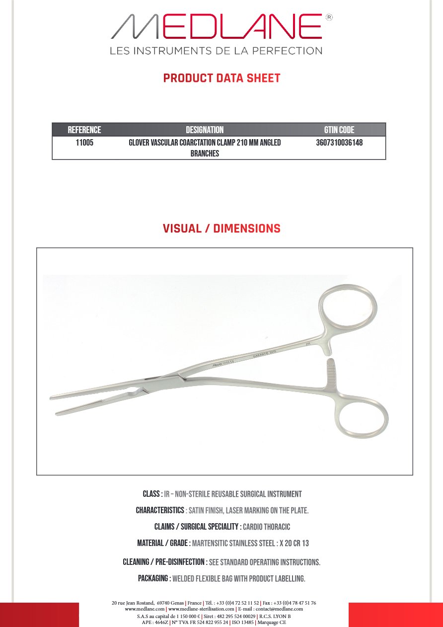 Clamp Vasculaire Coarctation Glover 210 mm Branches.cdees — REF 11005P