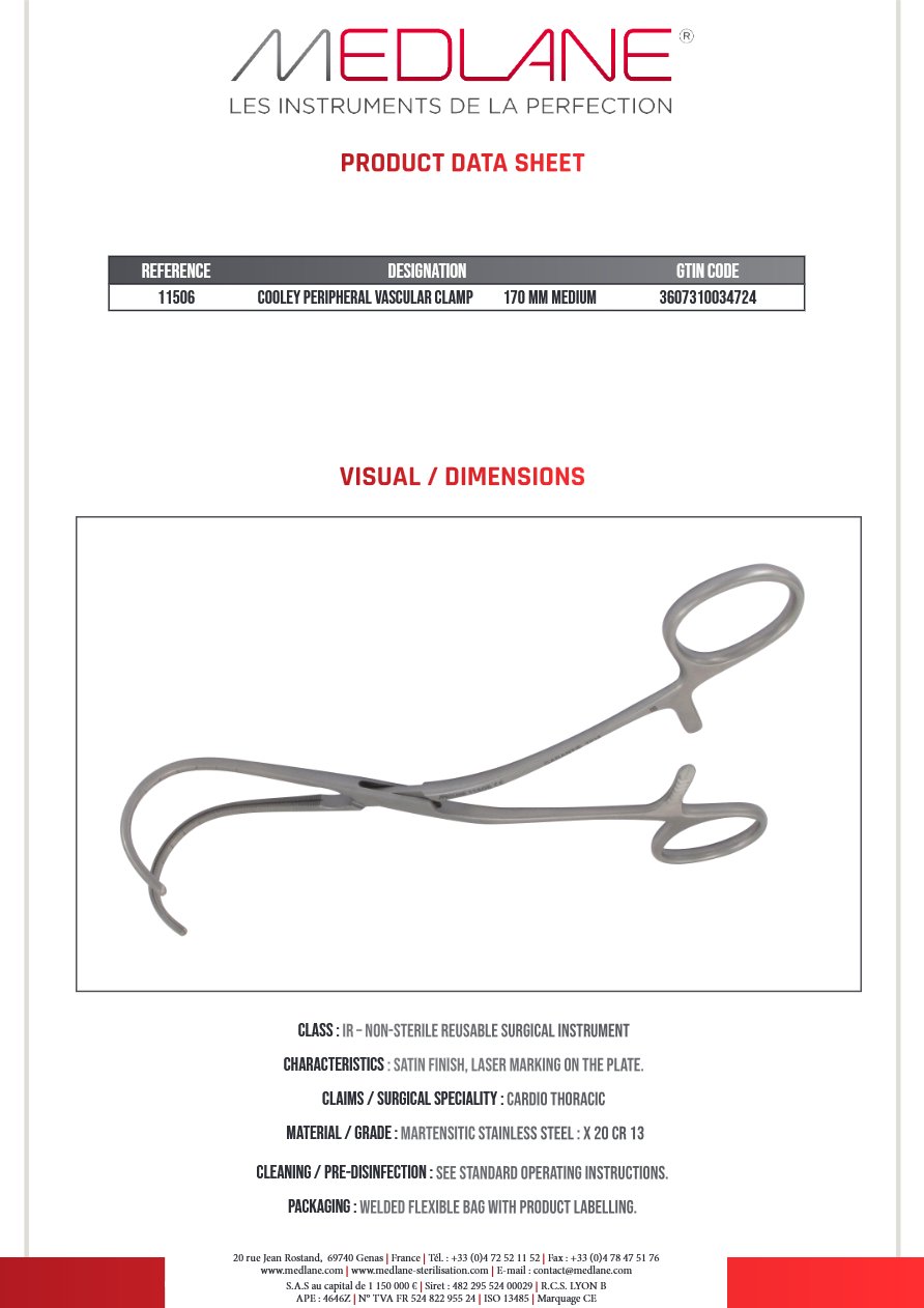 Clamp Vasculaire Peripherique Cooley 170 mm Medium — REF 11506P