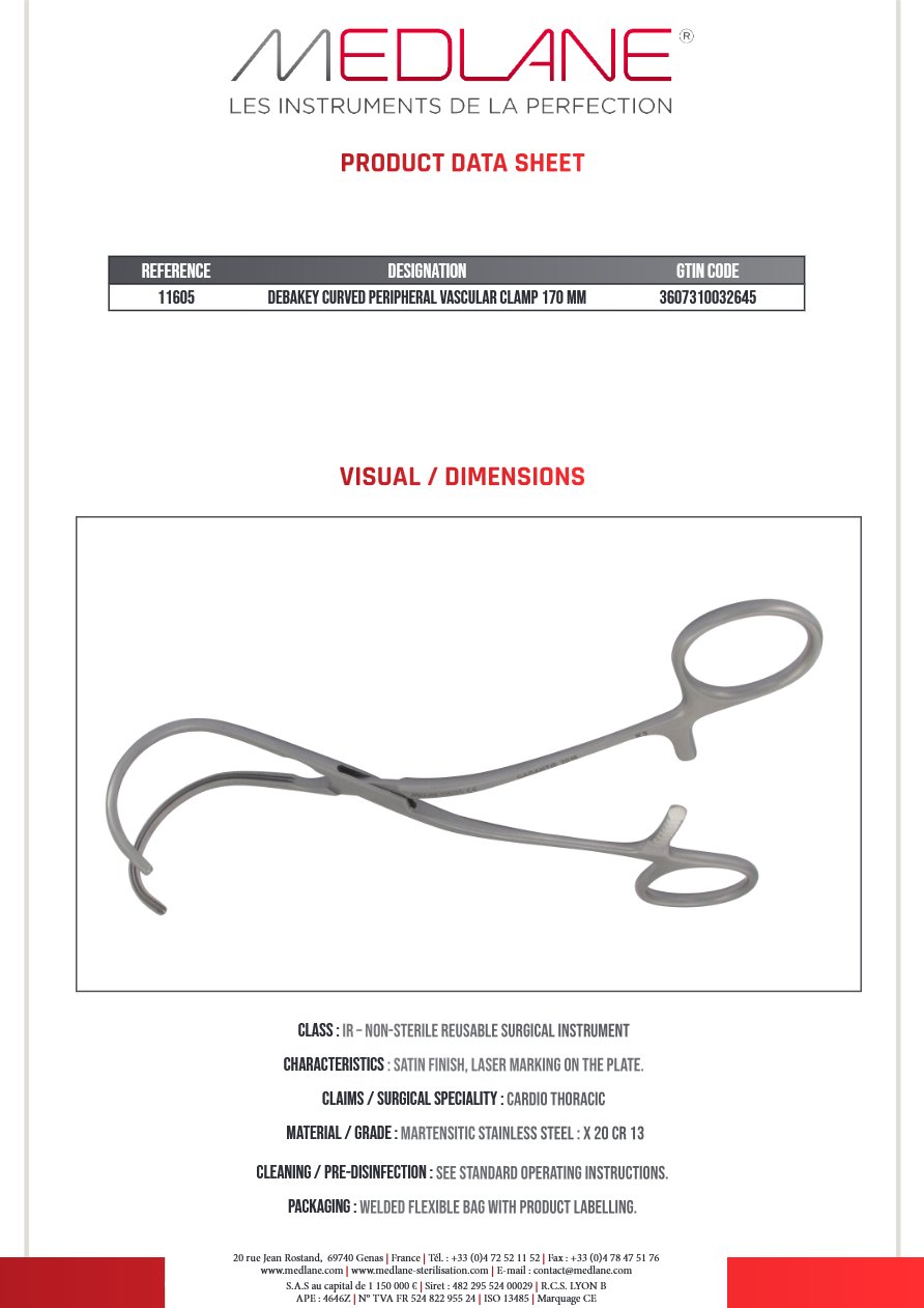 Clamp Vasculaire Peripherique Debakey 170 mm — REF 11605