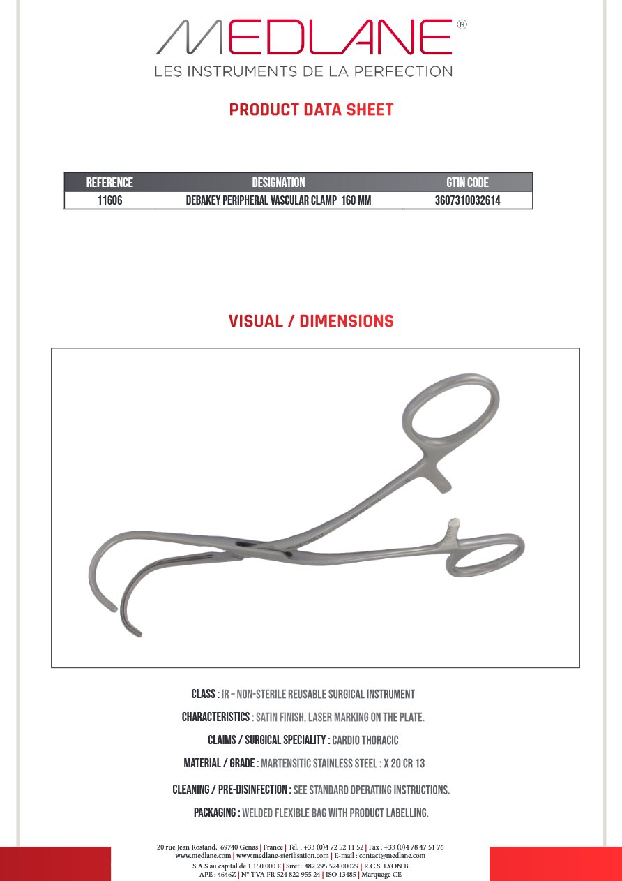 Clamp Vasculaire Peripherique Debakey 160 mm — REF 11606