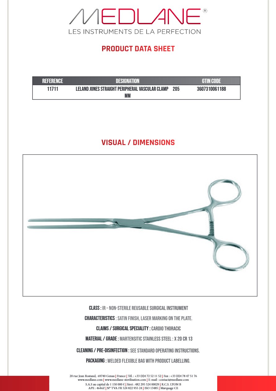 Clamp Vasculaire Peripherique Leland Jones Droit 205 mm — REF 11711