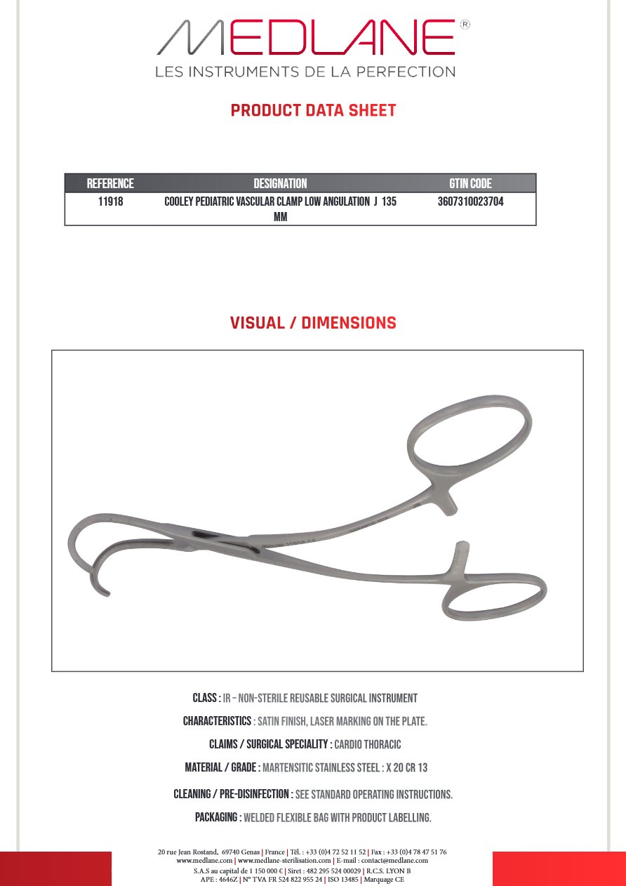 Clamp Vasculaire Pediatrique Cooley Faible Angulation J 135 mm — REF 11918