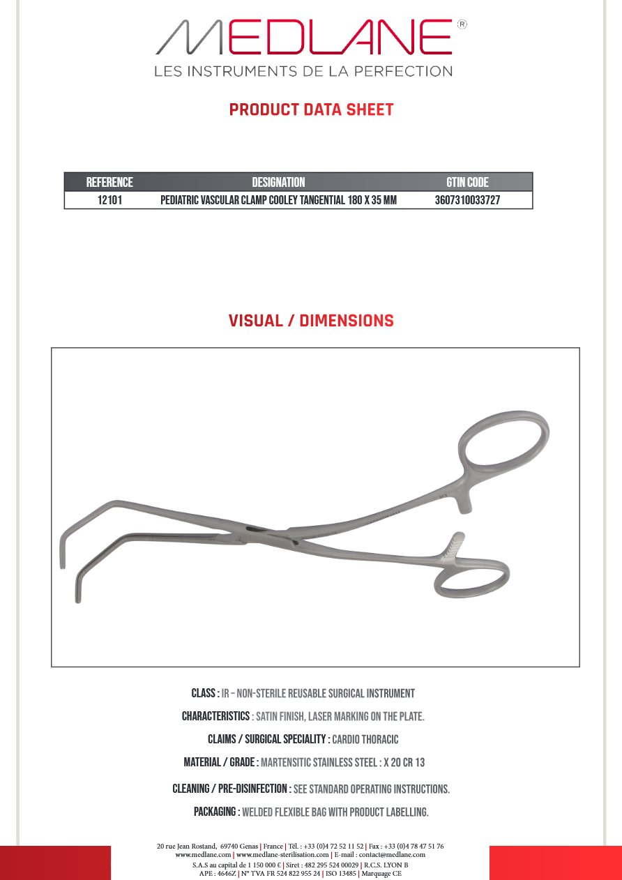 Clamp Vasculaire Pediatrique Cooley Tangentiel 180 X 35 mm — REF 12101