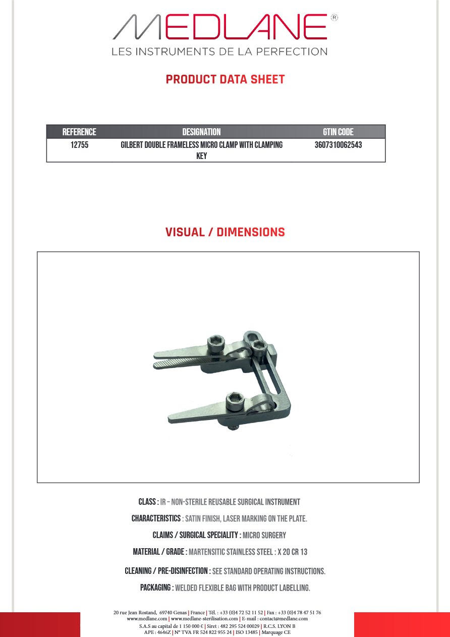 Clamp Micro Double sans Cadre Gilbert avec Cle de Serrage — REF 12755