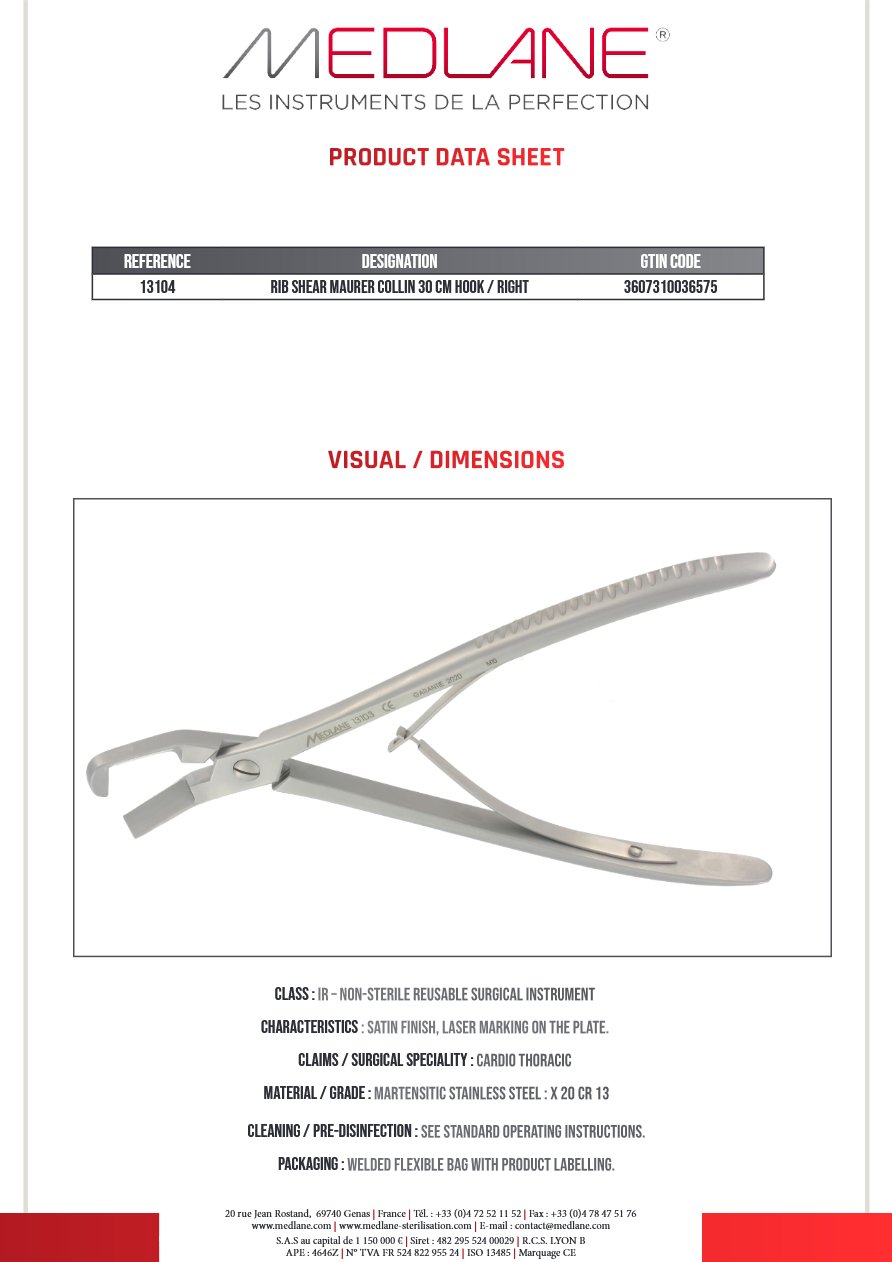 Rib Shear Maurer Collin 30 cm hook / Right — REF 13104
