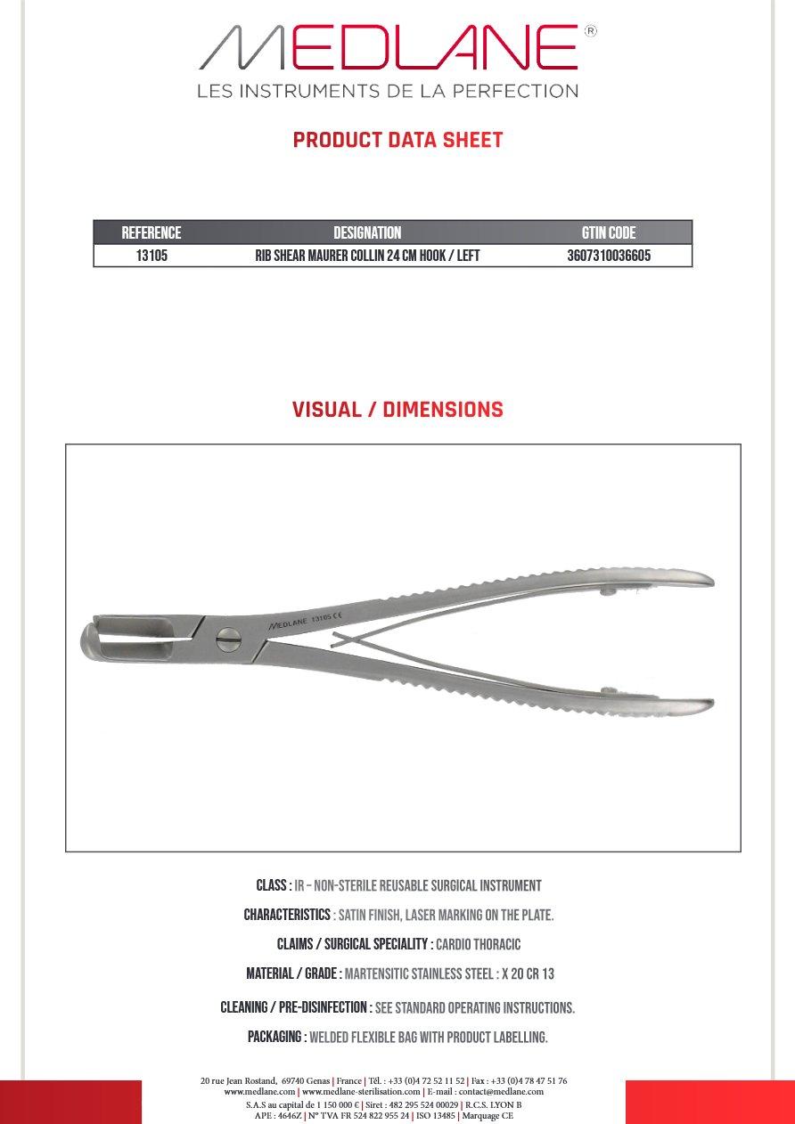 Rib Shear Maurer Collin 24 cm hook / Left — REF 13105P
