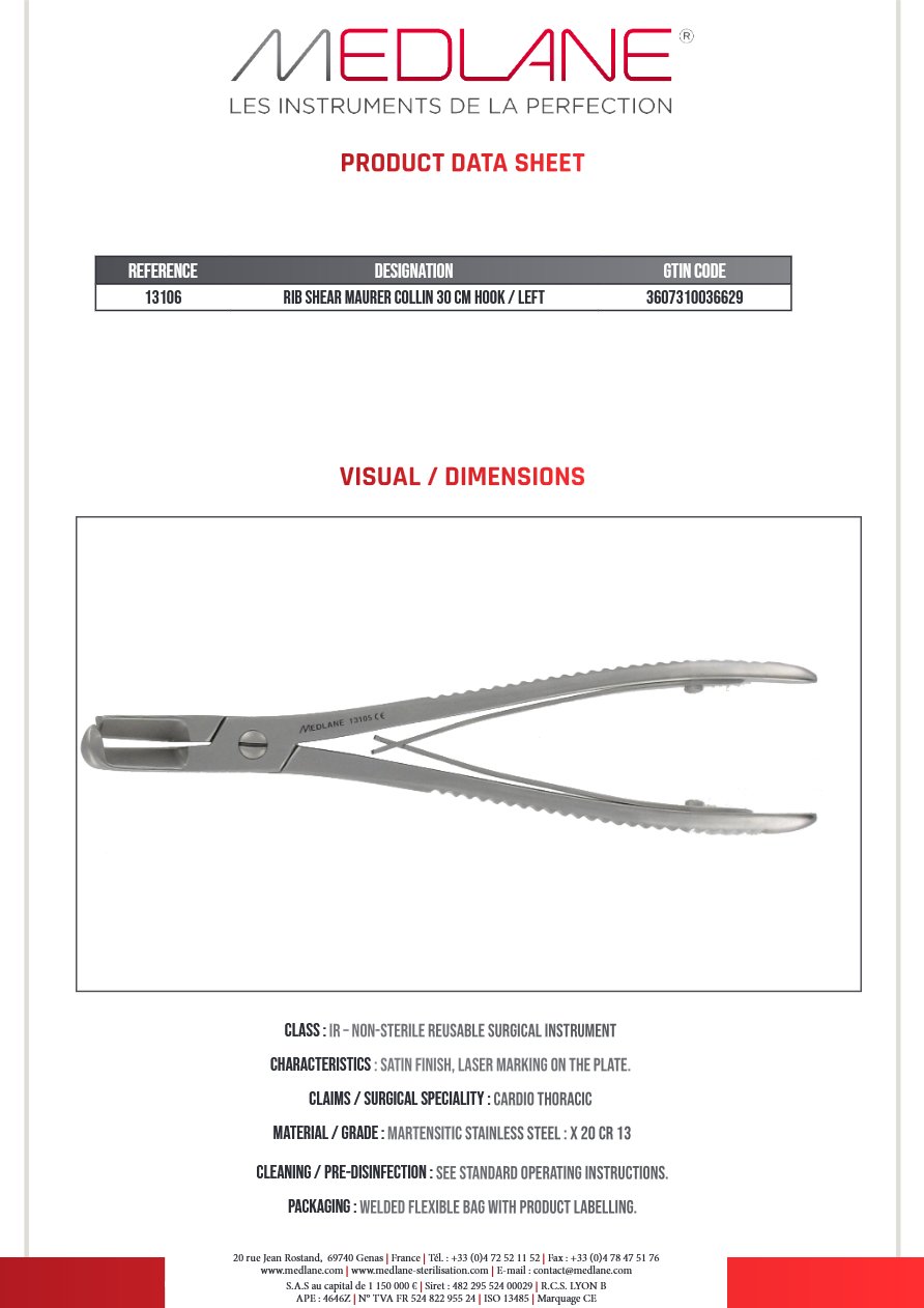 Rib Shear Maurer Collin 30 cm hook / Left — REF 13106