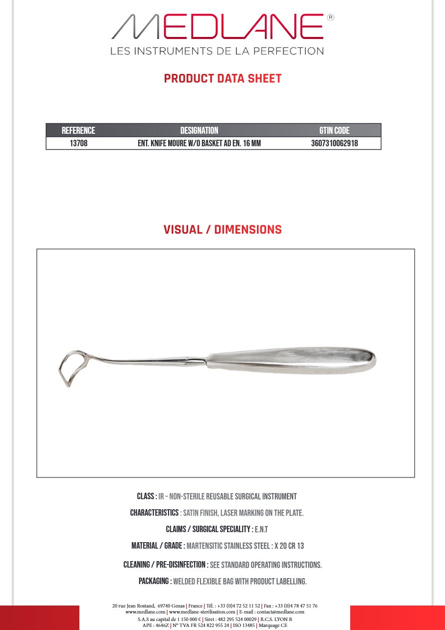 Entérotome KNIFE MOURE W/O BASKET AD Entérotome 16 MM — REF 13708