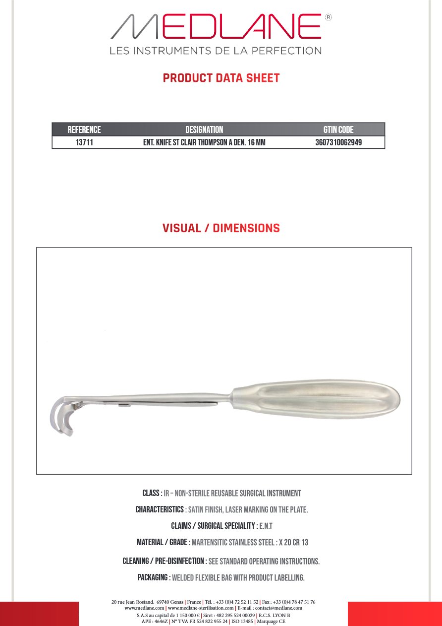 Couteau O.R.L. St Clair Thompson Veget.16 mm — REF 13711