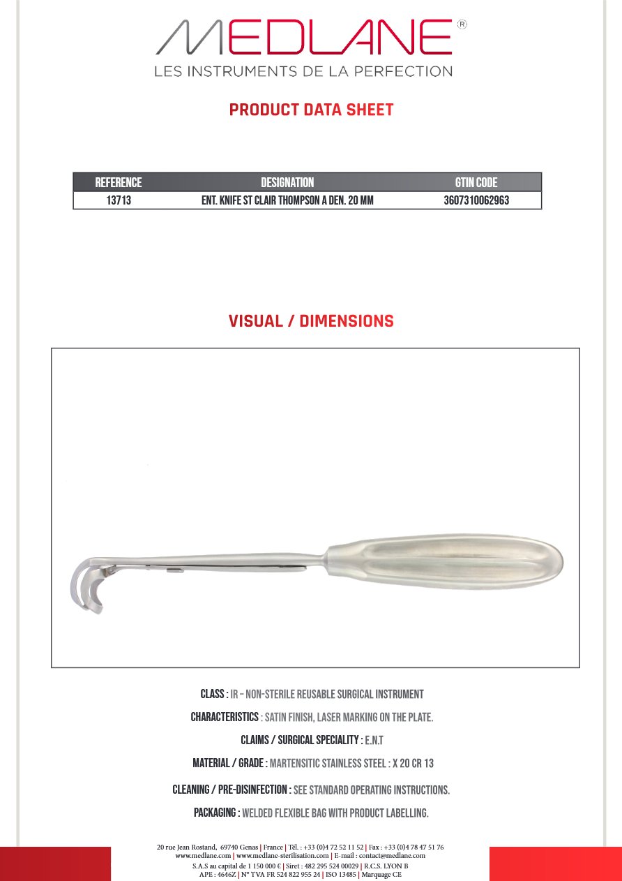 Couteau O.R.L. St Clair Thompson Veget.20 mm — REF 13713