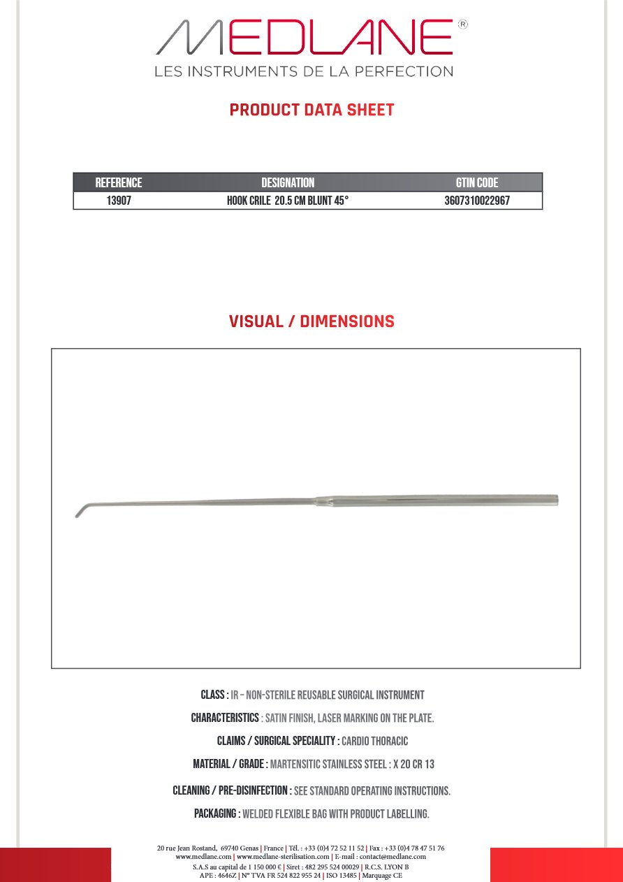 Crochet Crile 220 mm Msse 45° — REF 13907P