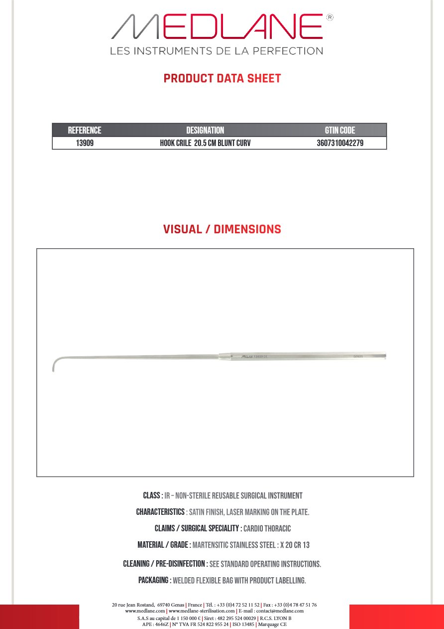 Crochet Crile 220 mm Msse Courbes — REF 13909P