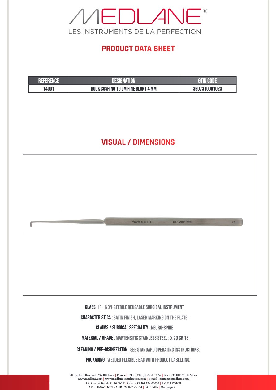Crochet Cushing 190 mm Fin Msse 4 mm — REF 14001P