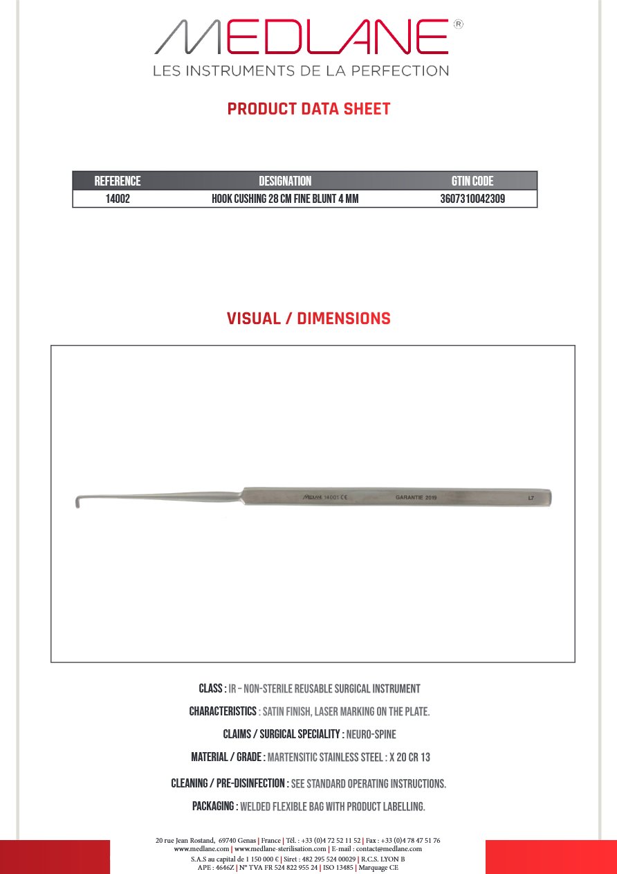 Crochet Cushing 280 mm Fin Msse 4 mm — REF 14002