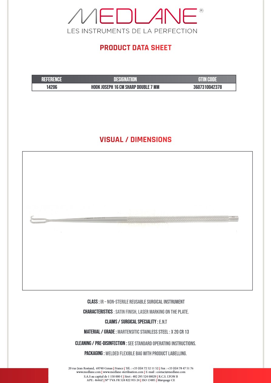 Crochet Joseph 160 mm Pointu Double 7 mm — REF 14206P