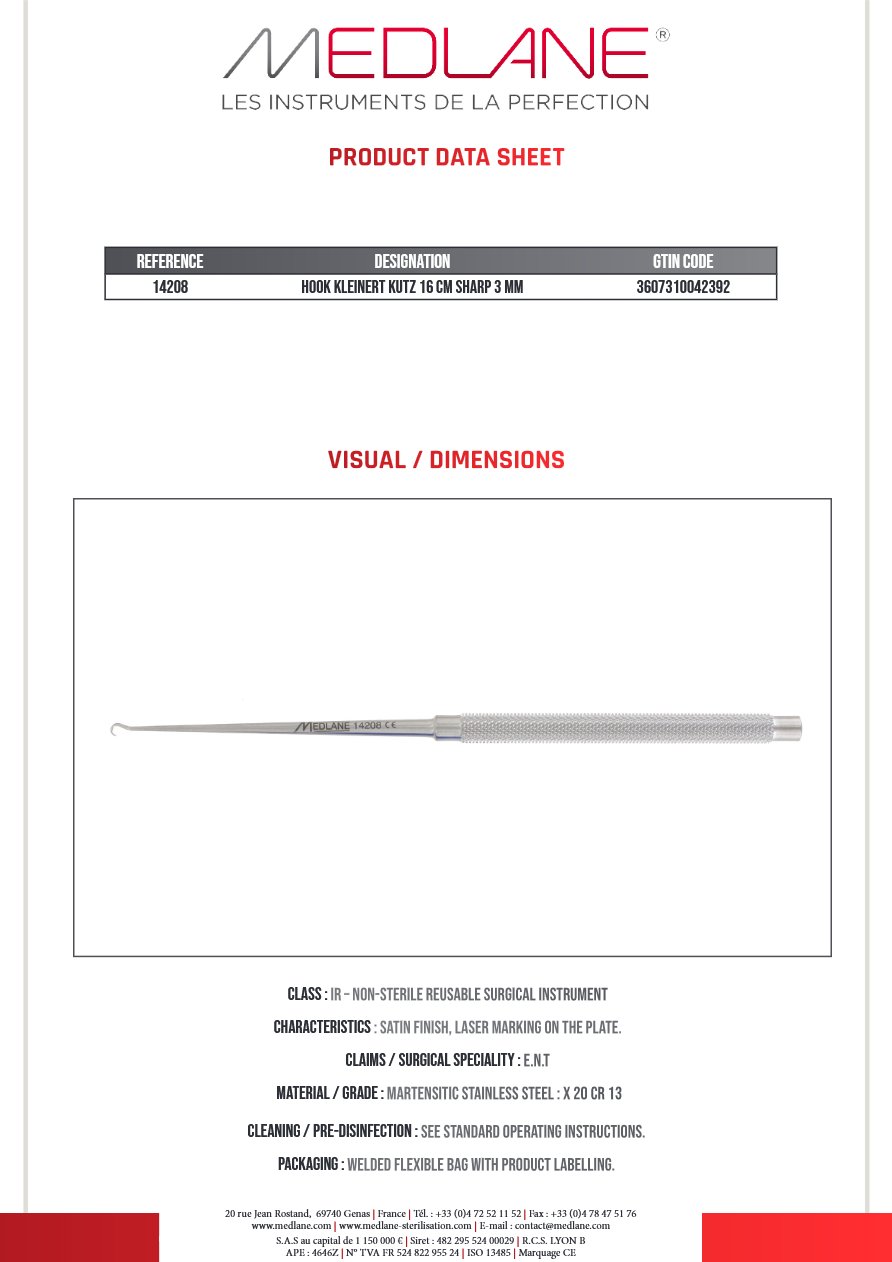 Crochet Kleinert Kutz 160 mm Pointu 3 mm — REF 14208