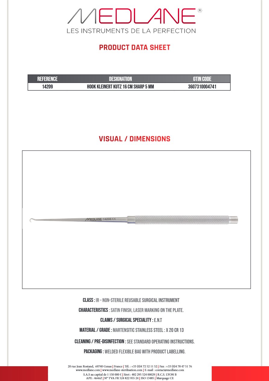 Crochet Kleinert Kutz 160 mm Pointu 5 mm — REF 14209