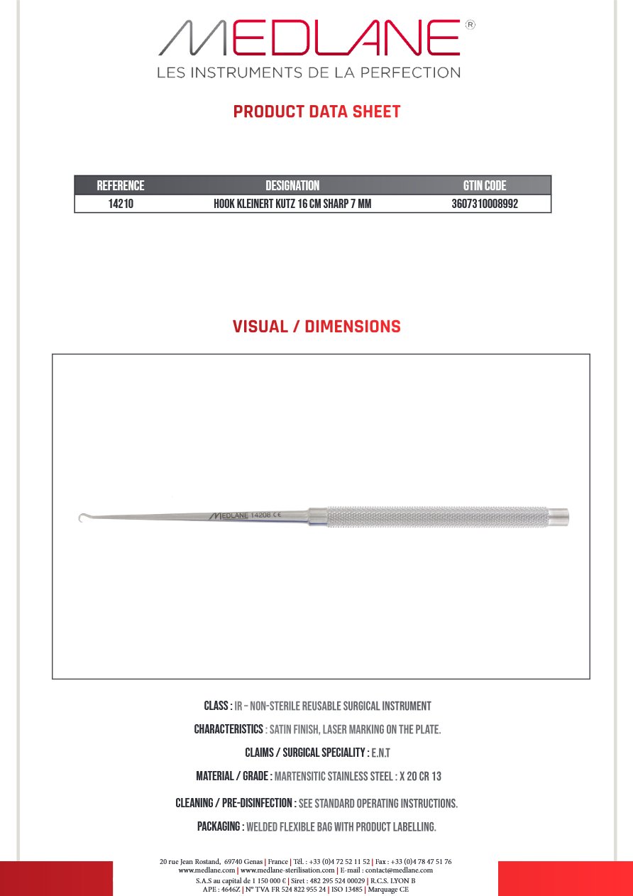 Crochet Kleinert Kutz 160 mm Pointu 7 mm — REF 14210