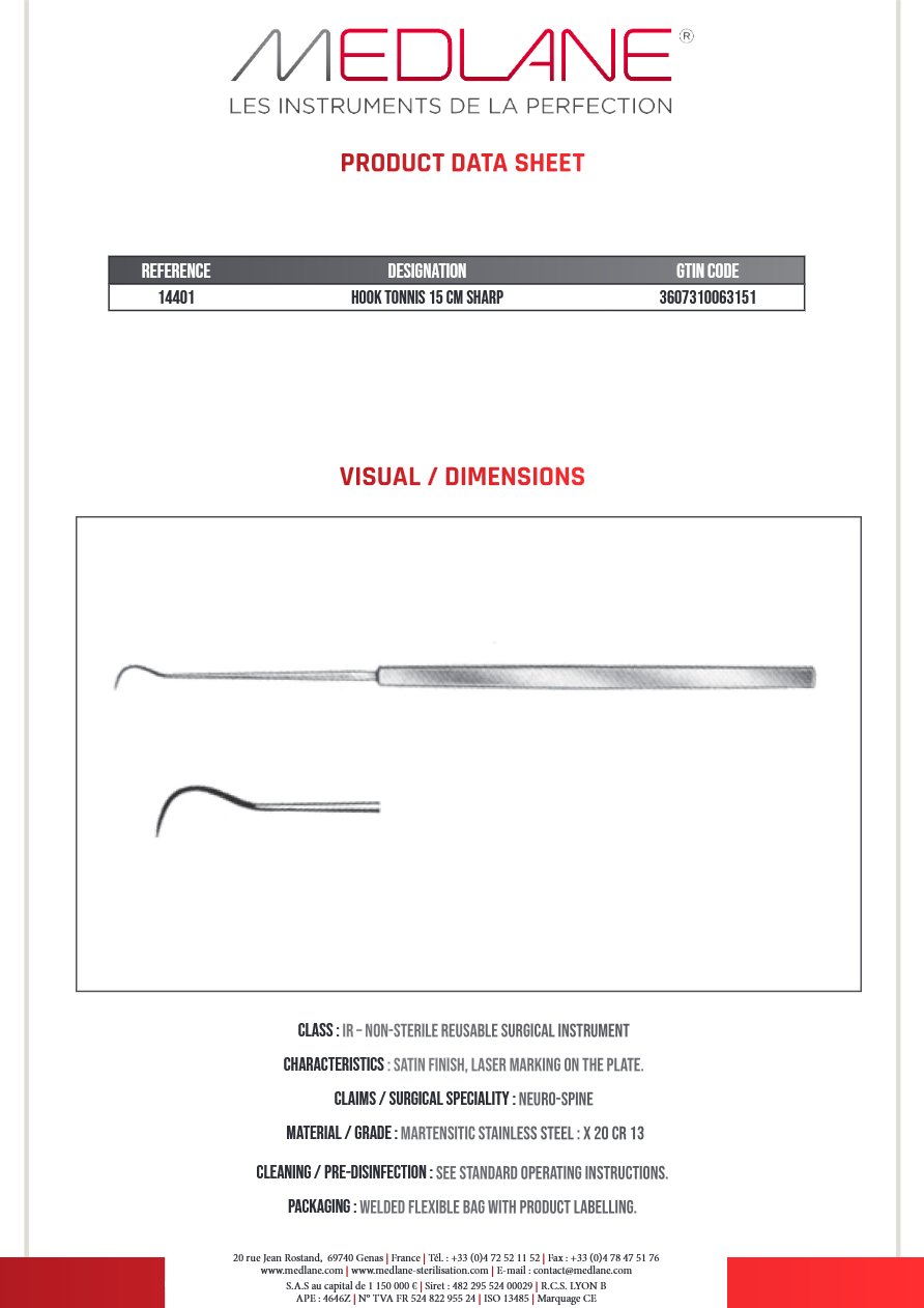 Crochet Tonnis 150 mm Pointu — REF 14401
