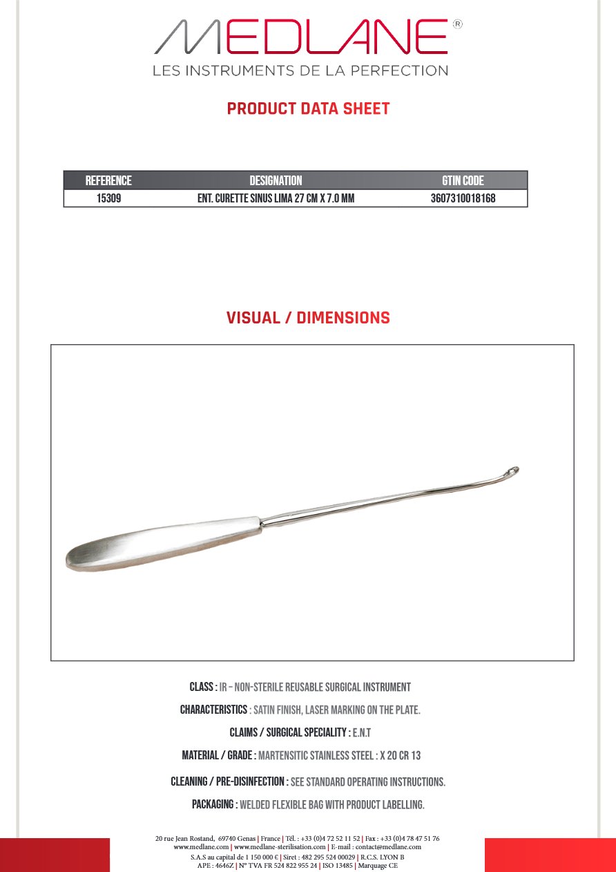 Curette O.R.L. Lima Sinus 270 X 7.0 — REF 15309