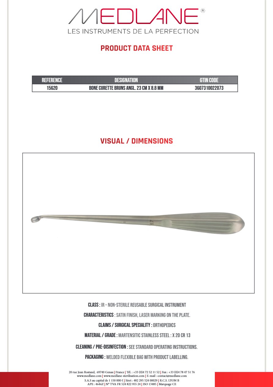 Curette Osseuse Bruns Angulee 230 X 8.8 mm Figure 6 — REF 15620