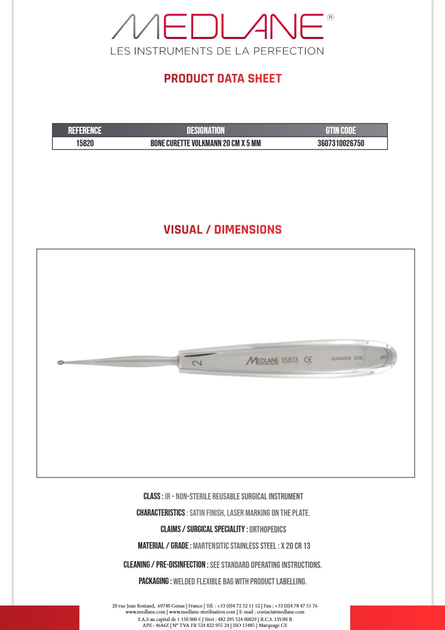 Curette Osseuse Volkmann 200 X 5 mm — 15820P