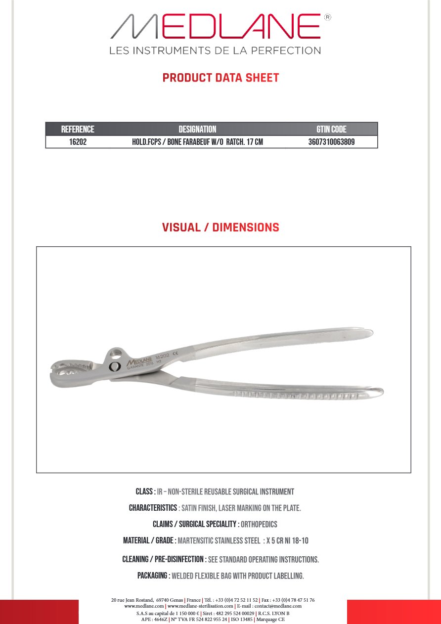 Davier Os Farabeuf sans Cremaill 170 mm — REF 16202P