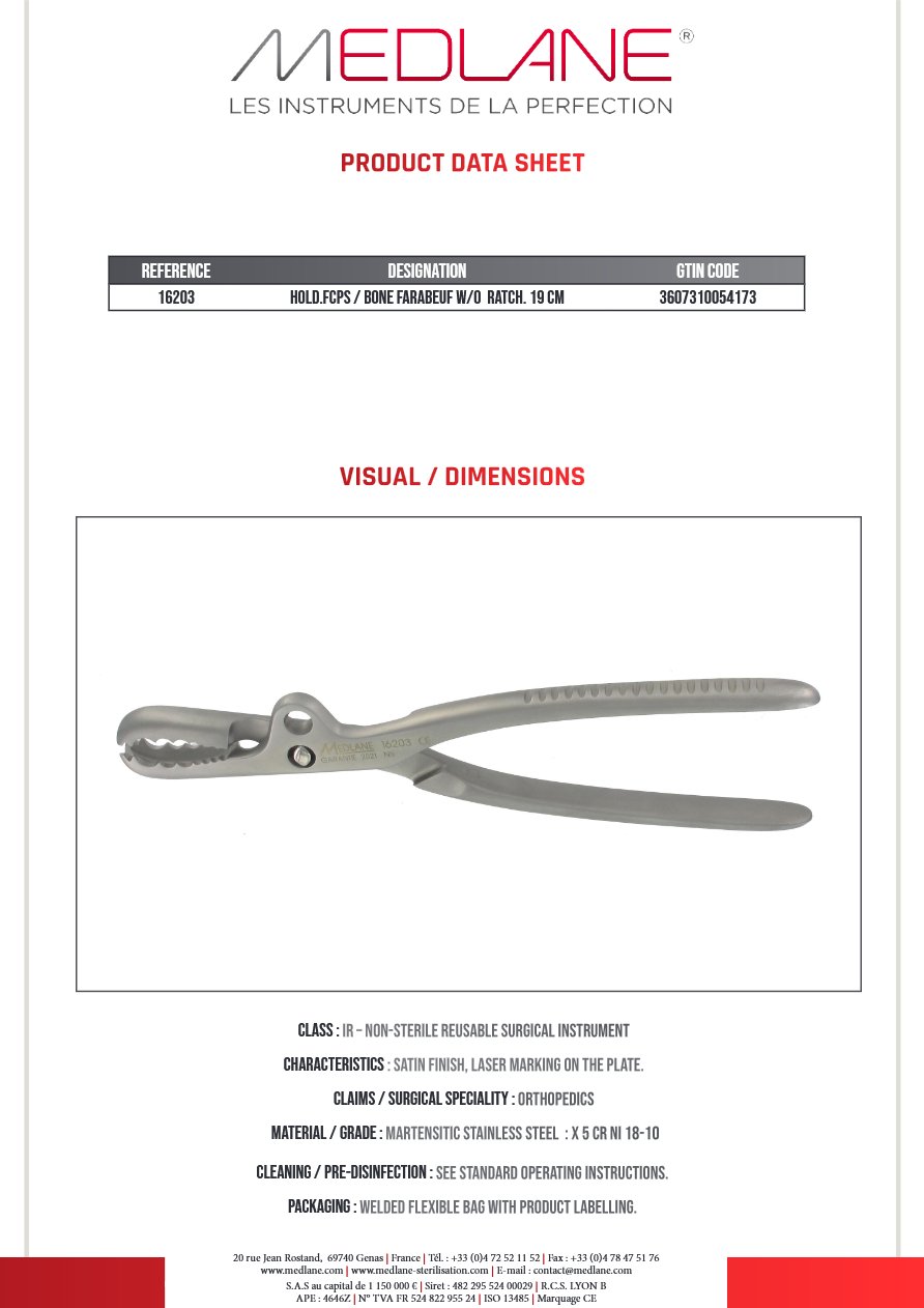 Davier Os Farabeuf sans Cremaill 190 mm — REF 16203P