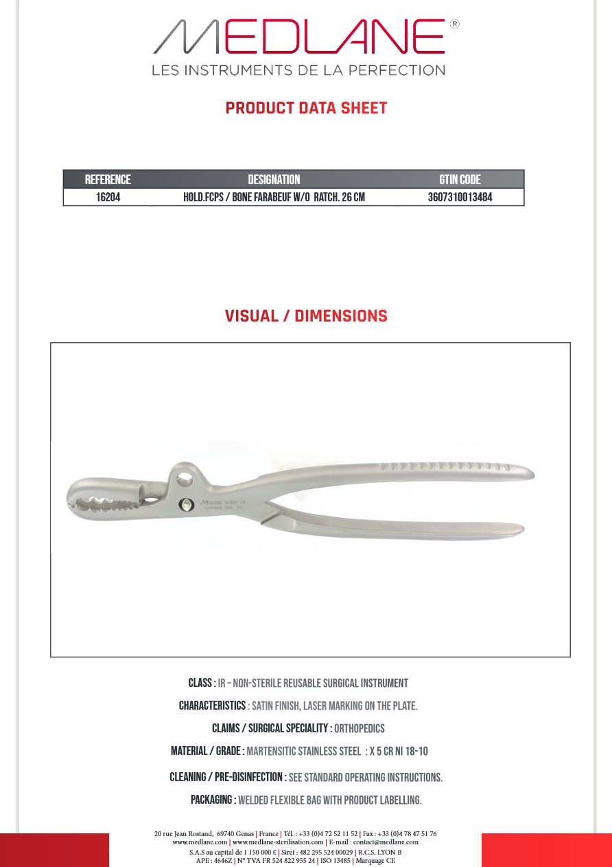 Davier Os Farabeuf sans Cremaill 260 mm — REF 16204P