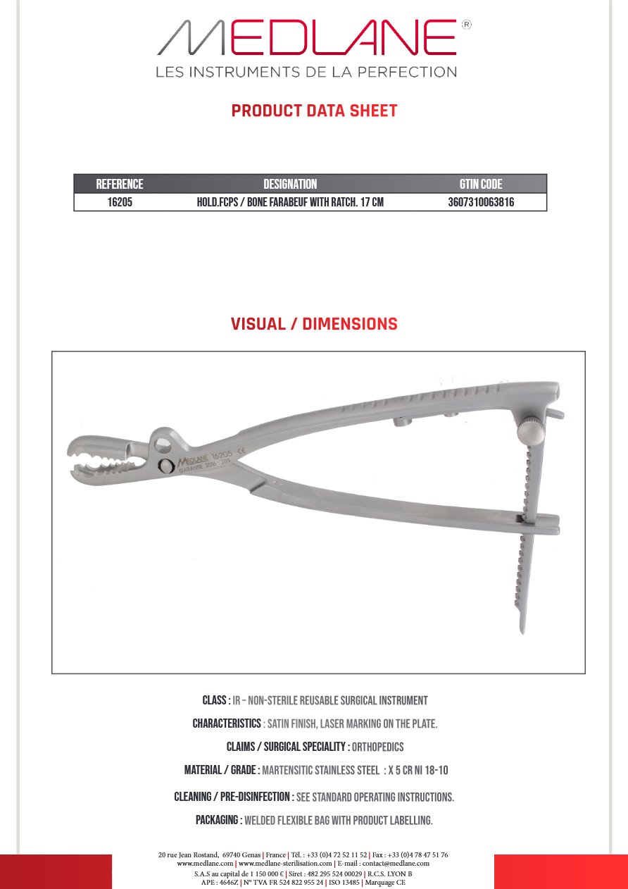 Davier Os Farabeuf avec Cremaill 170 mm — REF 16205P
