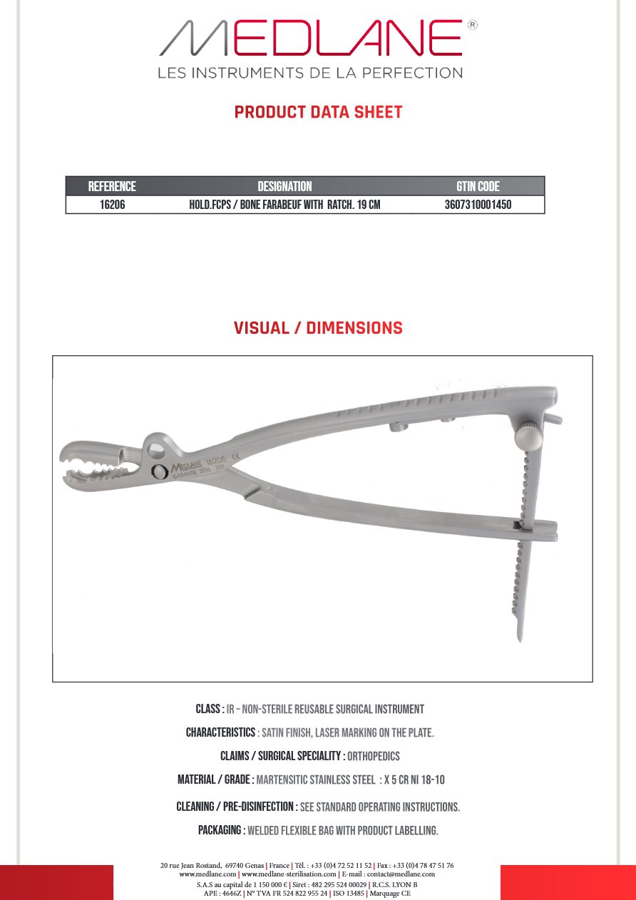 Davier Os Farabeuf avec Cremaill 190 mm — REF 16206P