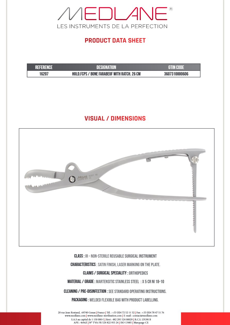 Davier Os Farabeuf avec Cremaill 260 mm — REF 16207P