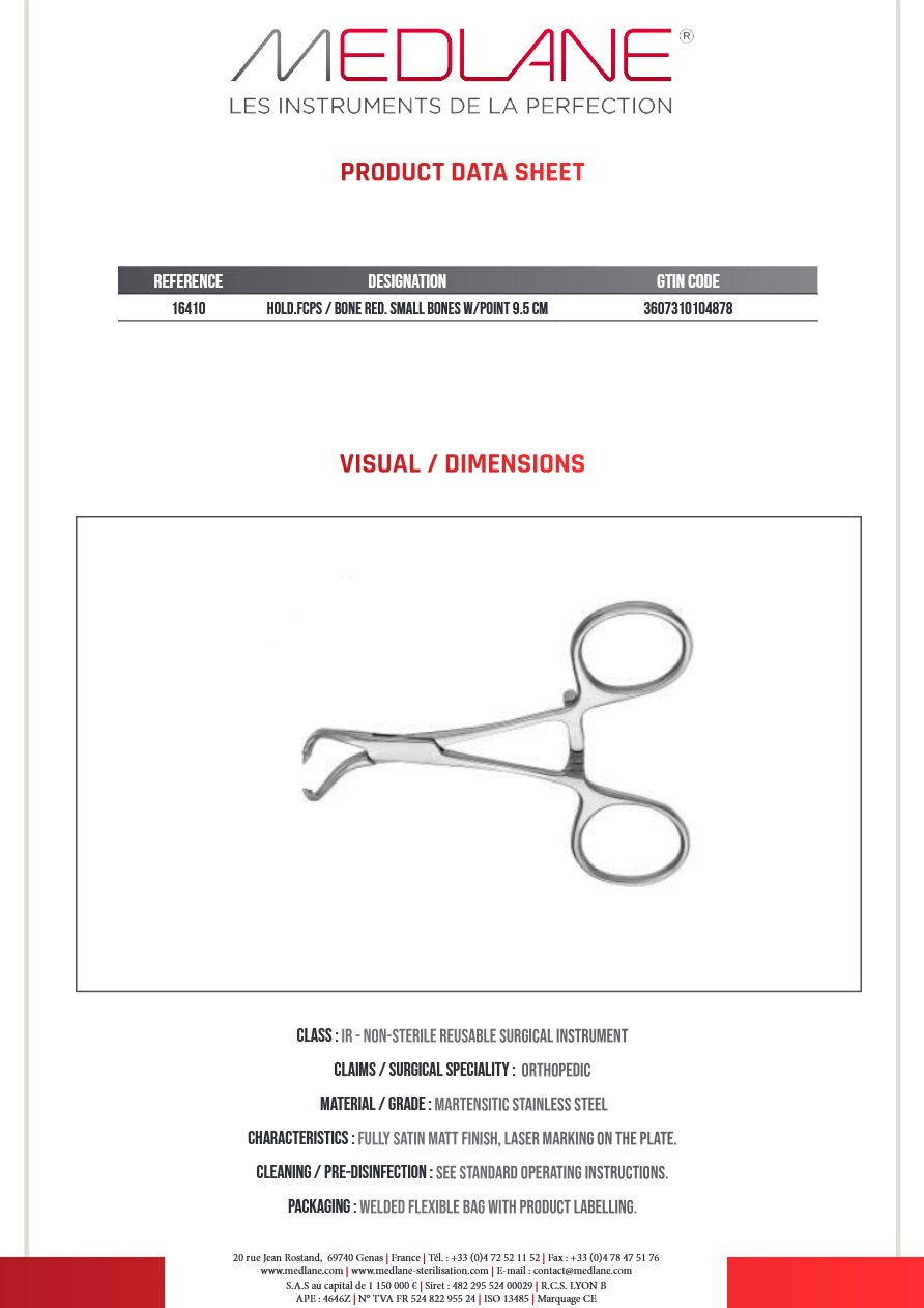 Hold. Fcps / Bone Red. Small Bones W/point 9.5 Cm — REF 16410