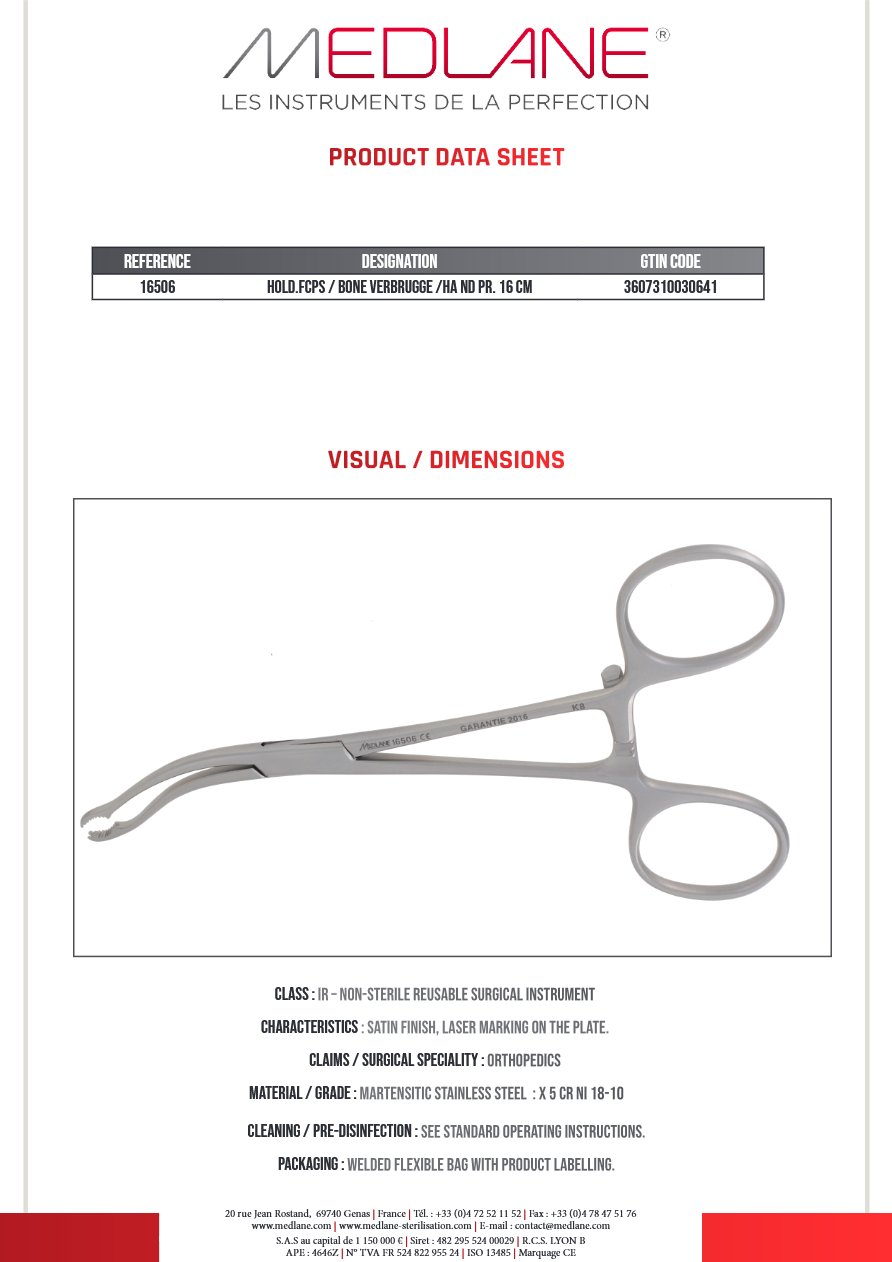 Photo produit MEDLANE : Davier Os Verbrugge Mains Préhension 160 mm, référence 16506P