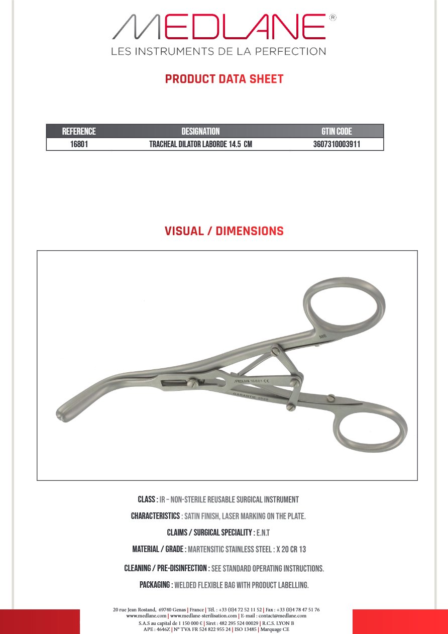Dilatateur Tracheal Laborde 145 mm — REF 16801P