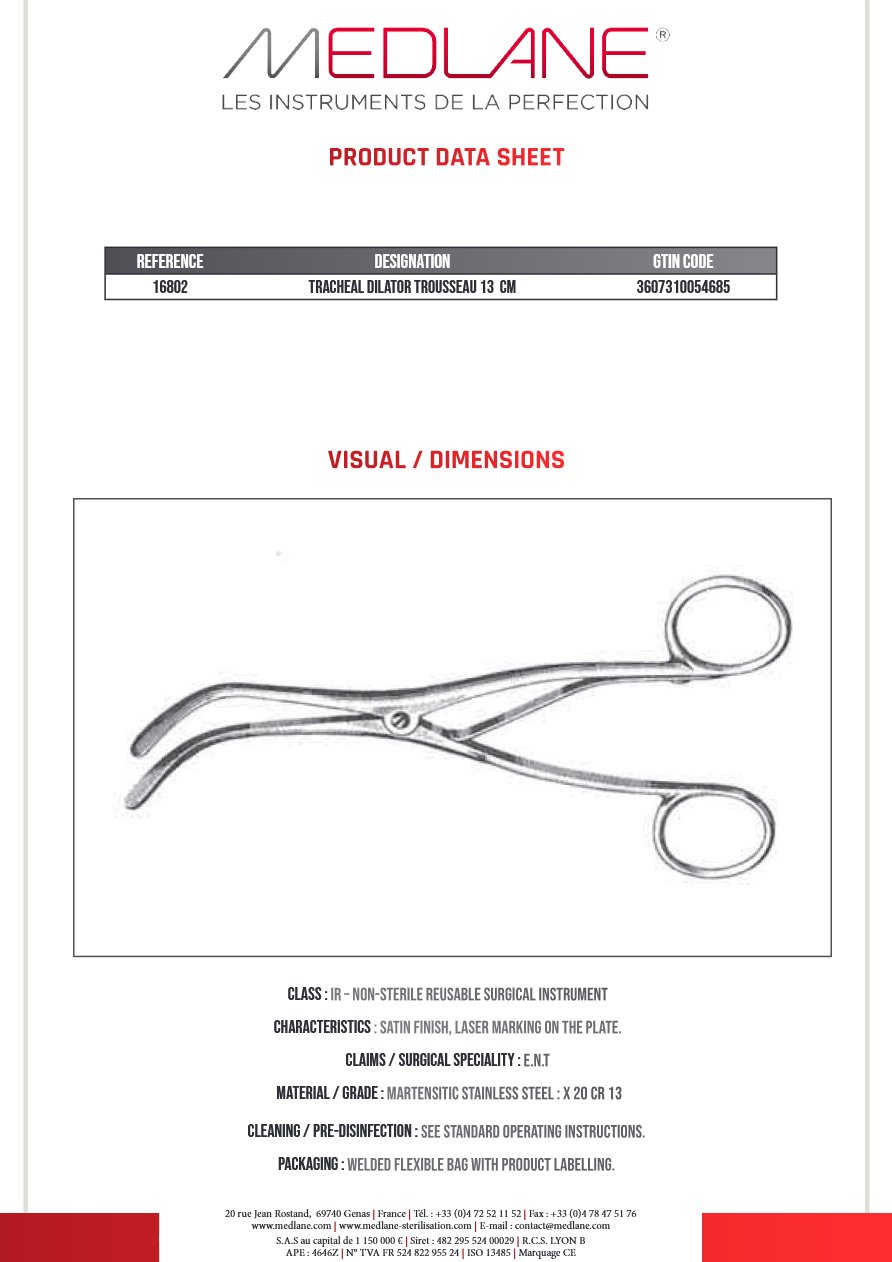 Dilatateur Tracheal Trousseau 140 mm — REF 16802P