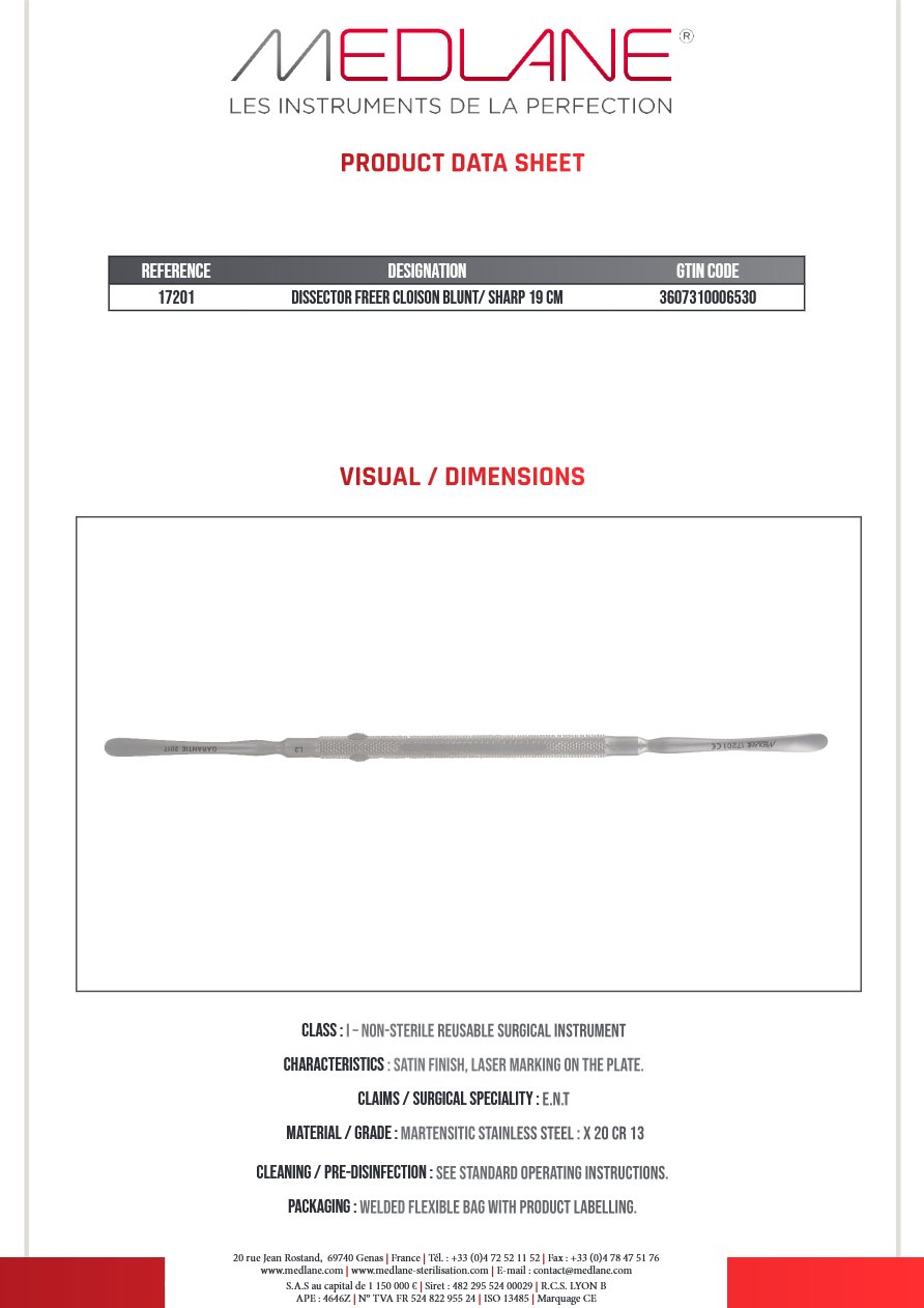 Dissecteur Freer 200 mm 1 Cote Mousse 5MM 1 Cote Tranchant 4,5 mm — REF 17201P