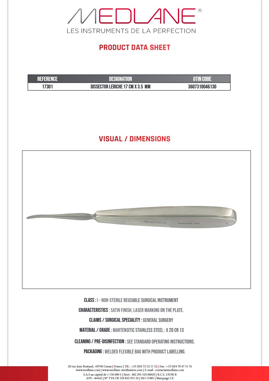 Dissecteur Leriche 170 mm X 3.5 mm — REF 17301P