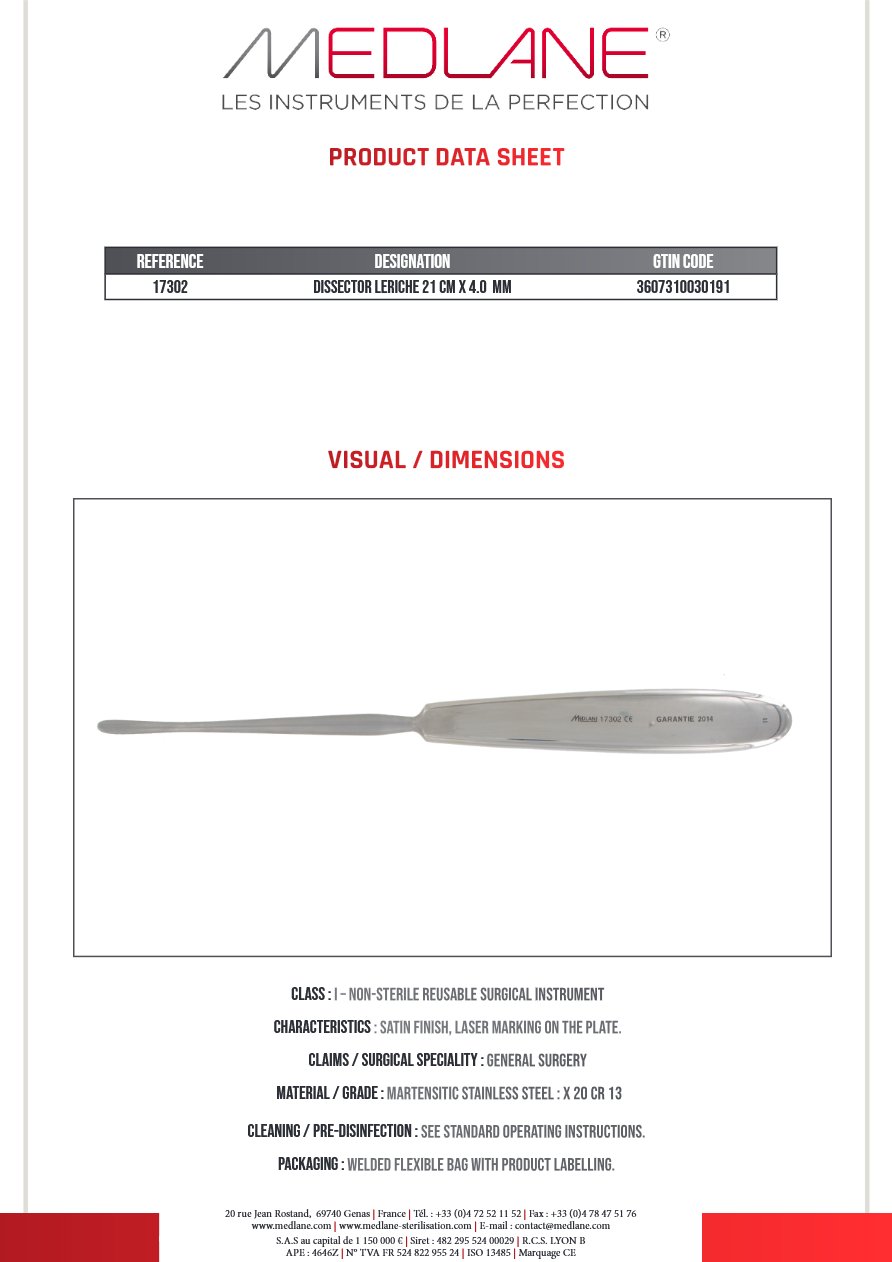 Dissecteur Leriche 210 mm X 4.0 mm — REF 17302P