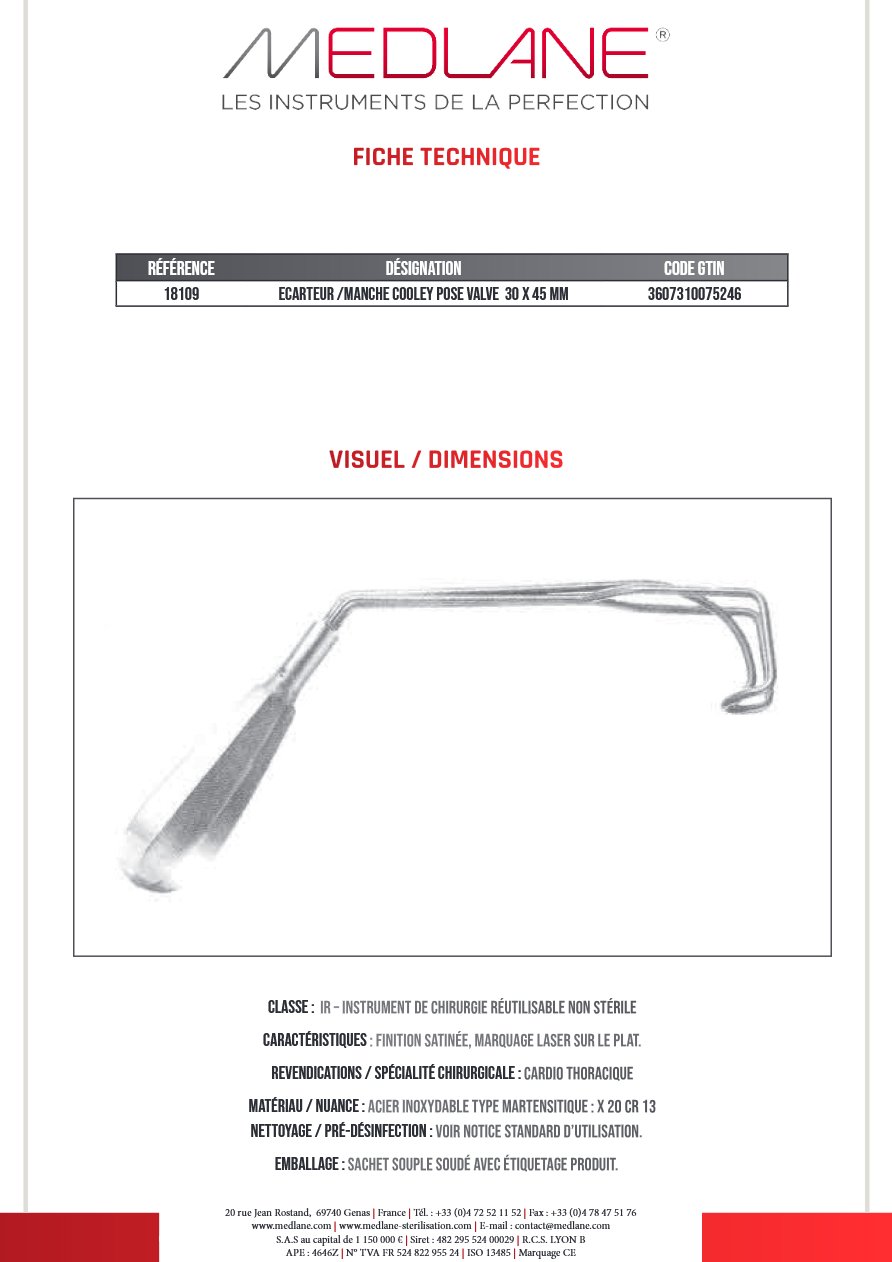 Retractor /handle Cooley Valve Pla C. 30 X 45 mm — REF 18109