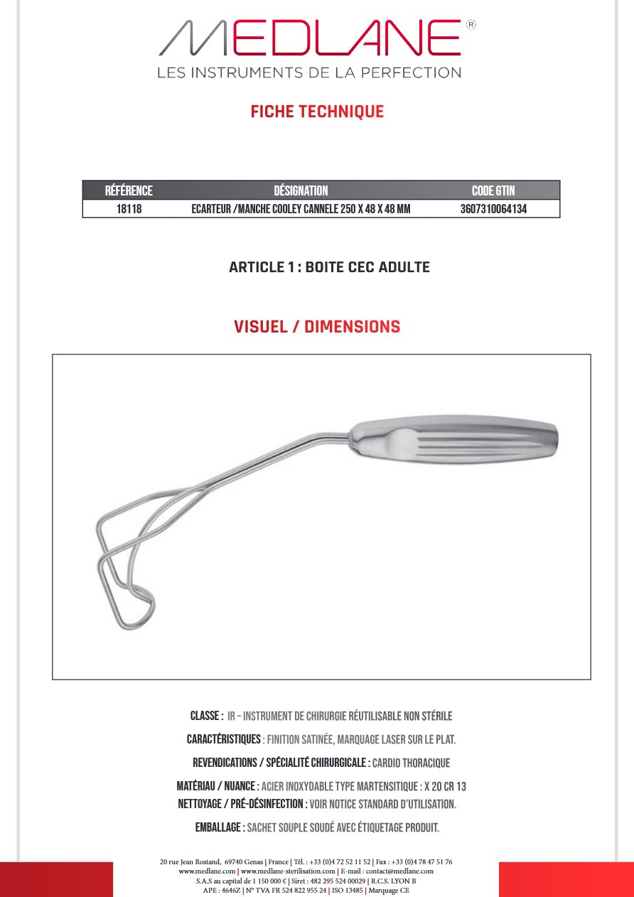 Photo produit MEDLANE : Ecarteur /manche Cooley Cannele 250 X 48 X 48 mm, référence 18118