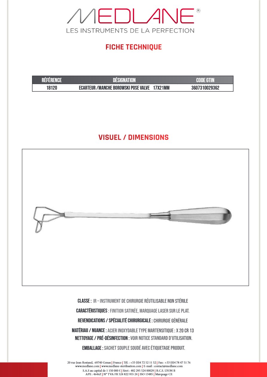 Ecarteur /manche Borowski Pose Valve 17X21MM — REF 18120