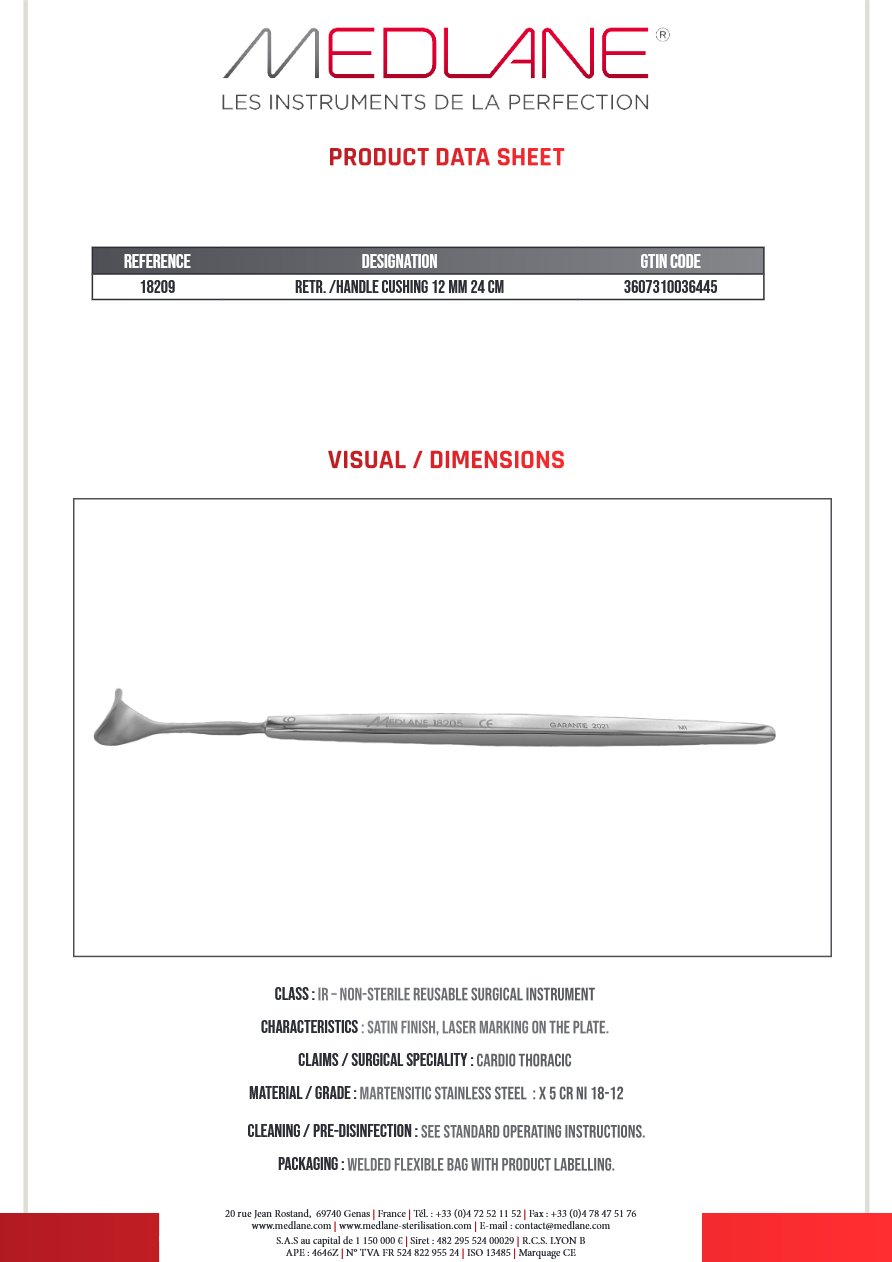Ecarteur /manche Cushing 12 mm 240 mm — REF 18209